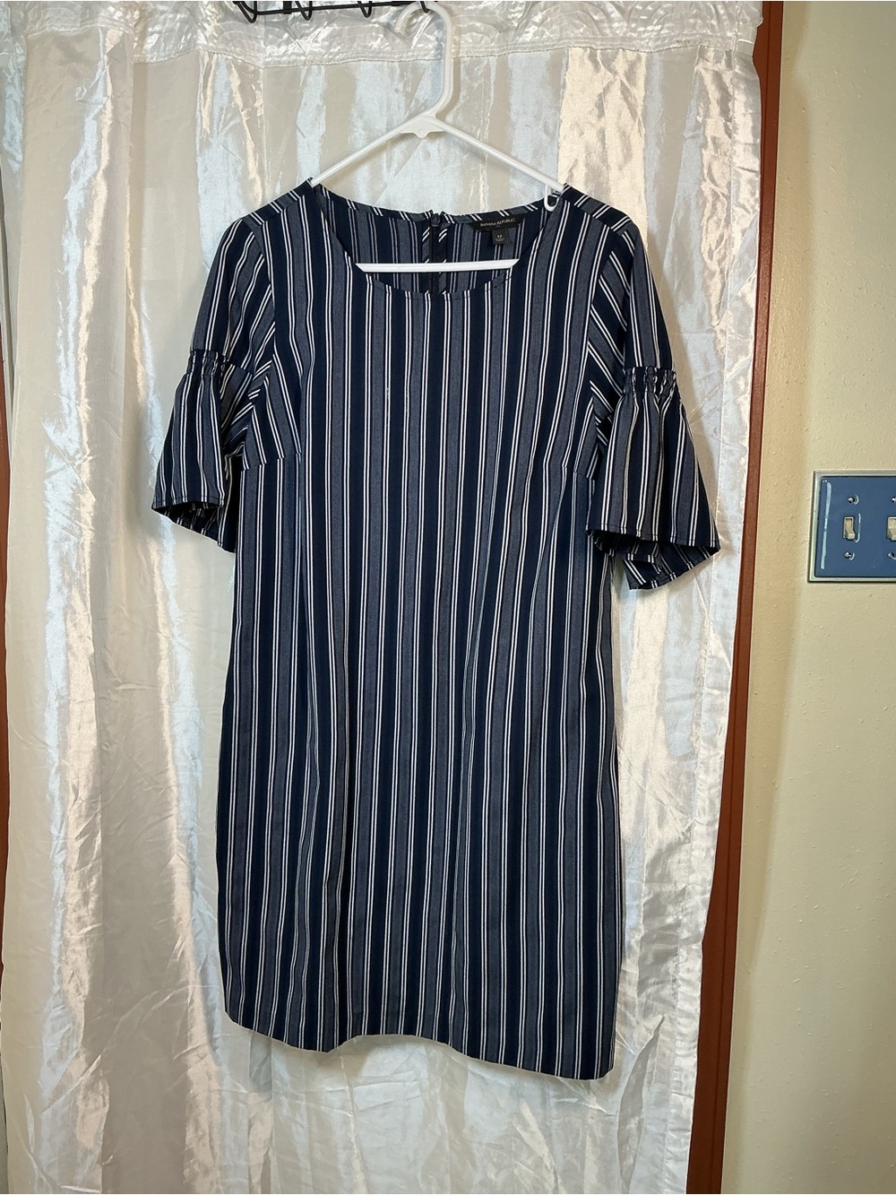 Banana Republic Navy and White Vertical Stripe Midi Dress